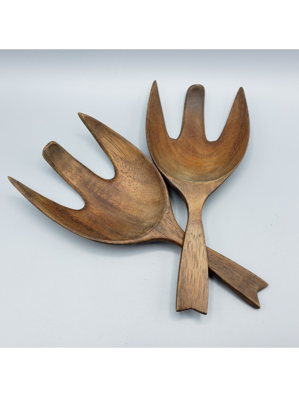 MCM Wood Fork Salad Serving Utensils Carved Wide Scoop Made in Haiti Set of 2
